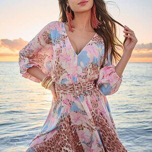 NWOT Venus Classic Cheetah And Tropical Floral Dress